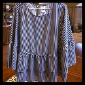 Black and white stripe ruffle shirt